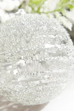 4" Silver Sequin Iced Ball Ornament