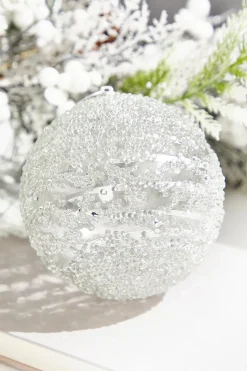 4" Silver Sequin Iced Ball Ornament