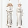 8" Silver & White Glass Santa Ornament