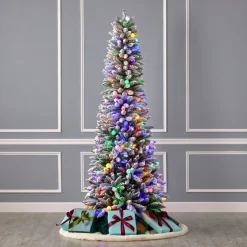 7' Slim Snow Kissed Pine Tree with 250 Multicolor LED Lights