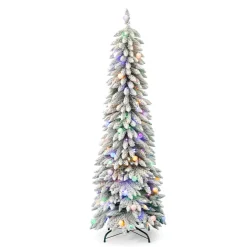 7' Slim Snow Kissed Pine Tree with 250 Multicolor LED Lights