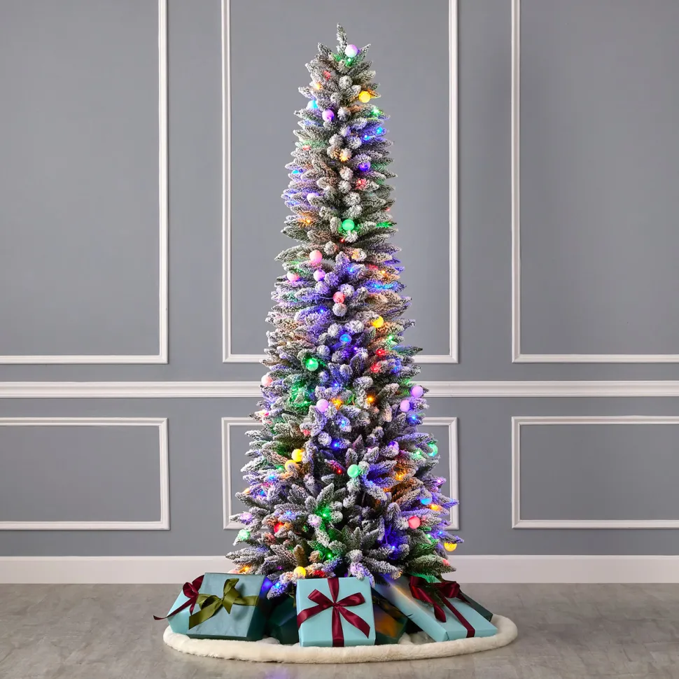 6' Slim Snow Kissed Pine Tree with 200 Multicolor LED Lights