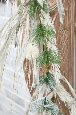 5' Snow Cedar Pine Starburst Ball Grass Garland