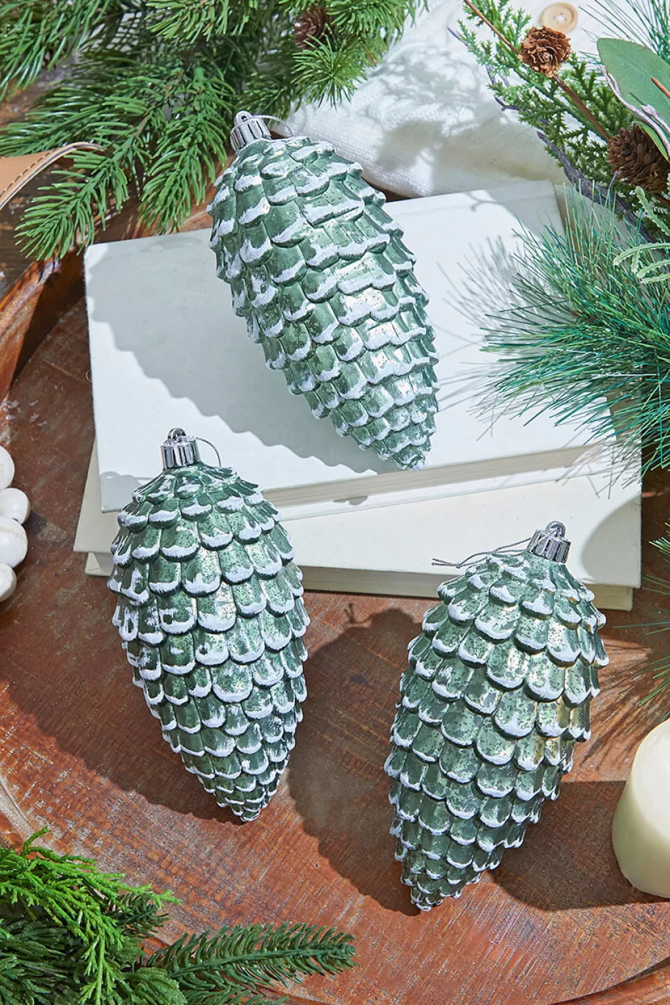 6.5" Snowed Pinecone Ornament - Set of 3