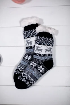 Snowflake Sparkle Deer Thermal Slipper Socks with Non-Slip Grippers