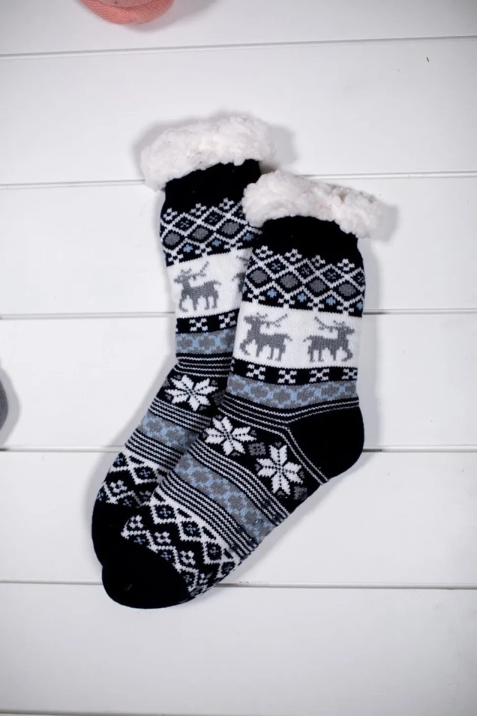 Snowflake Sparkle Deer Thermal Slipper Socks with Non-Slip Grippers