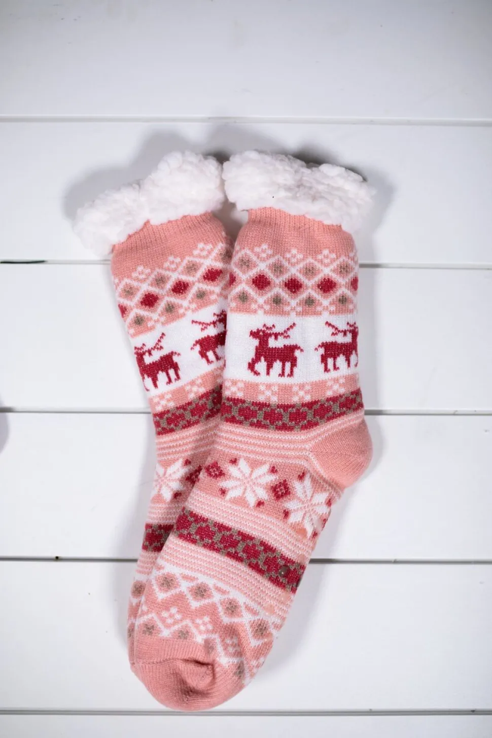 Snowflake Sparkle Deer Thermal Slipper Socks with Non-Slip Grippers
