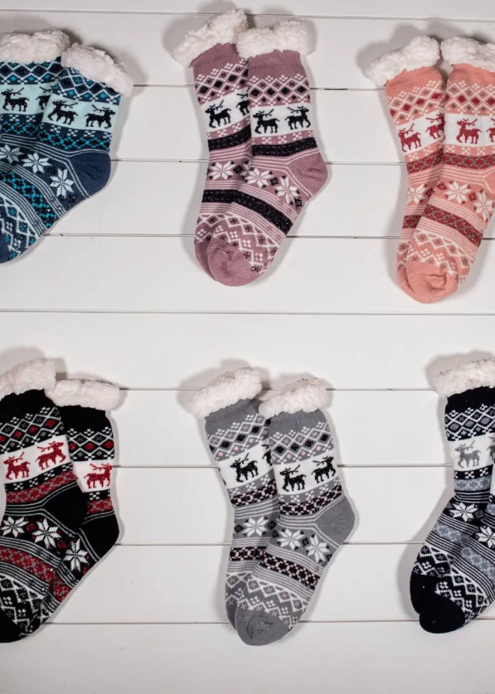 Snowflake Sparkle Deer Thermal Slipper Socks with Non-Slip Grippers