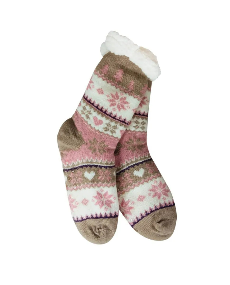 Snowflake, Tree & Heart Knit Thermal Slipper Socks with Non-Slip Grippers