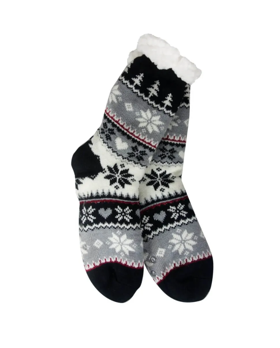 Snowflake, Tree & Heart Knit Thermal Slipper Socks with Non-Slip Grippers