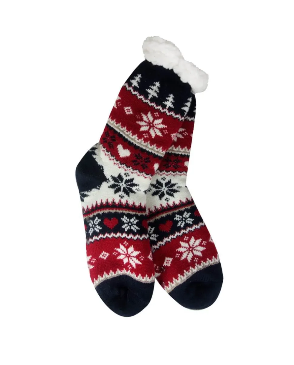 Snowflake, Tree & Heart Knit Thermal Slipper Socks with Non-Slip Grippers