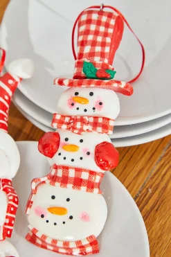6" Snowman with Plaid or Polka Dot Hat Resin Ornament