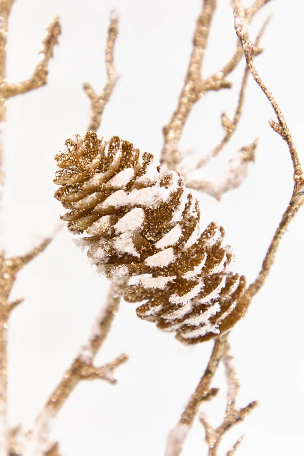 36" Snowy Golden Pinecone Spray