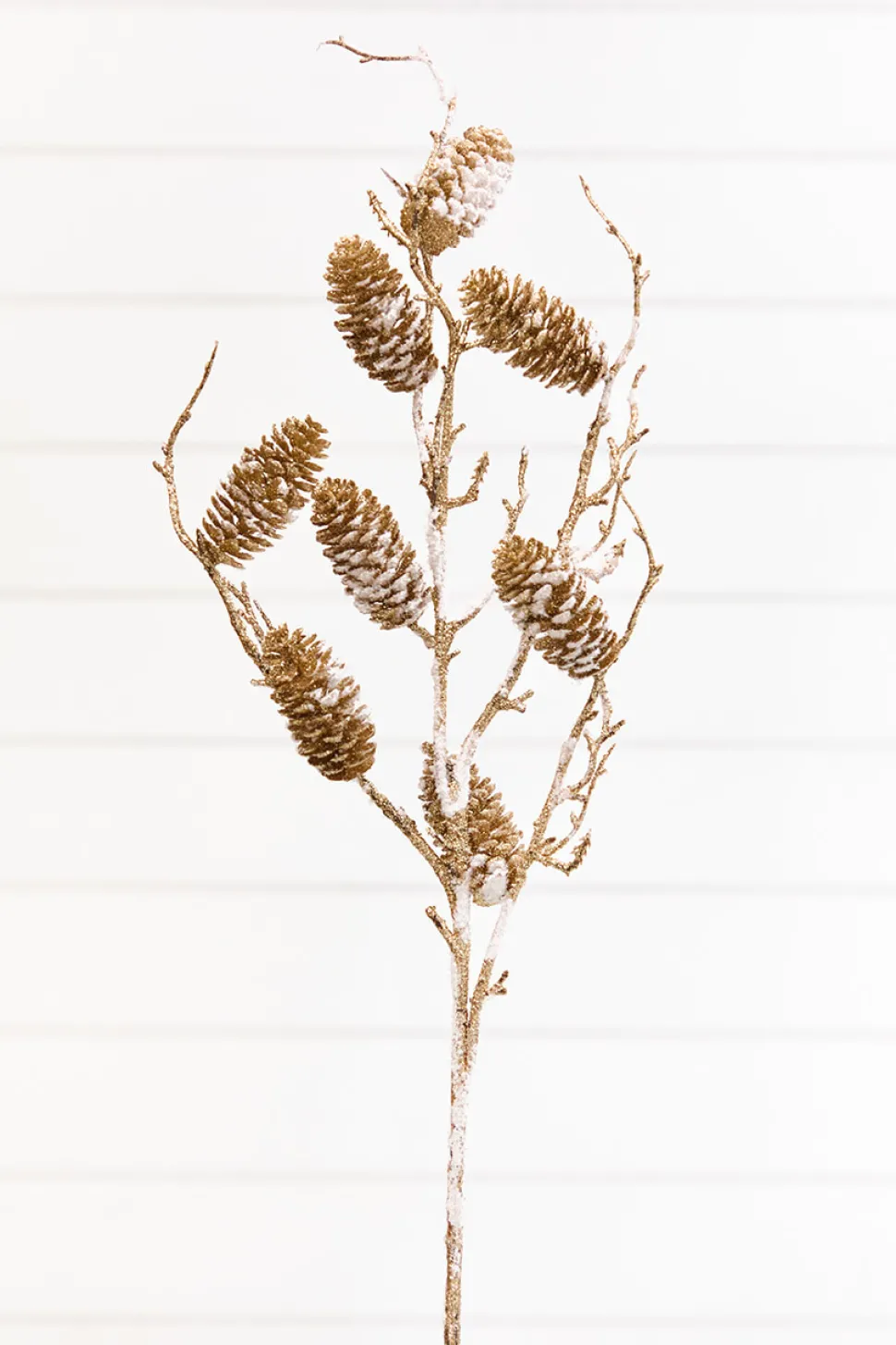 36" Snowy Golden Pinecone Spray
