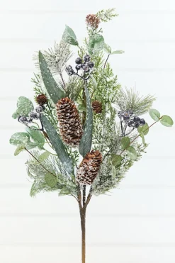 28" Snowy Pinecone & Berry Spray