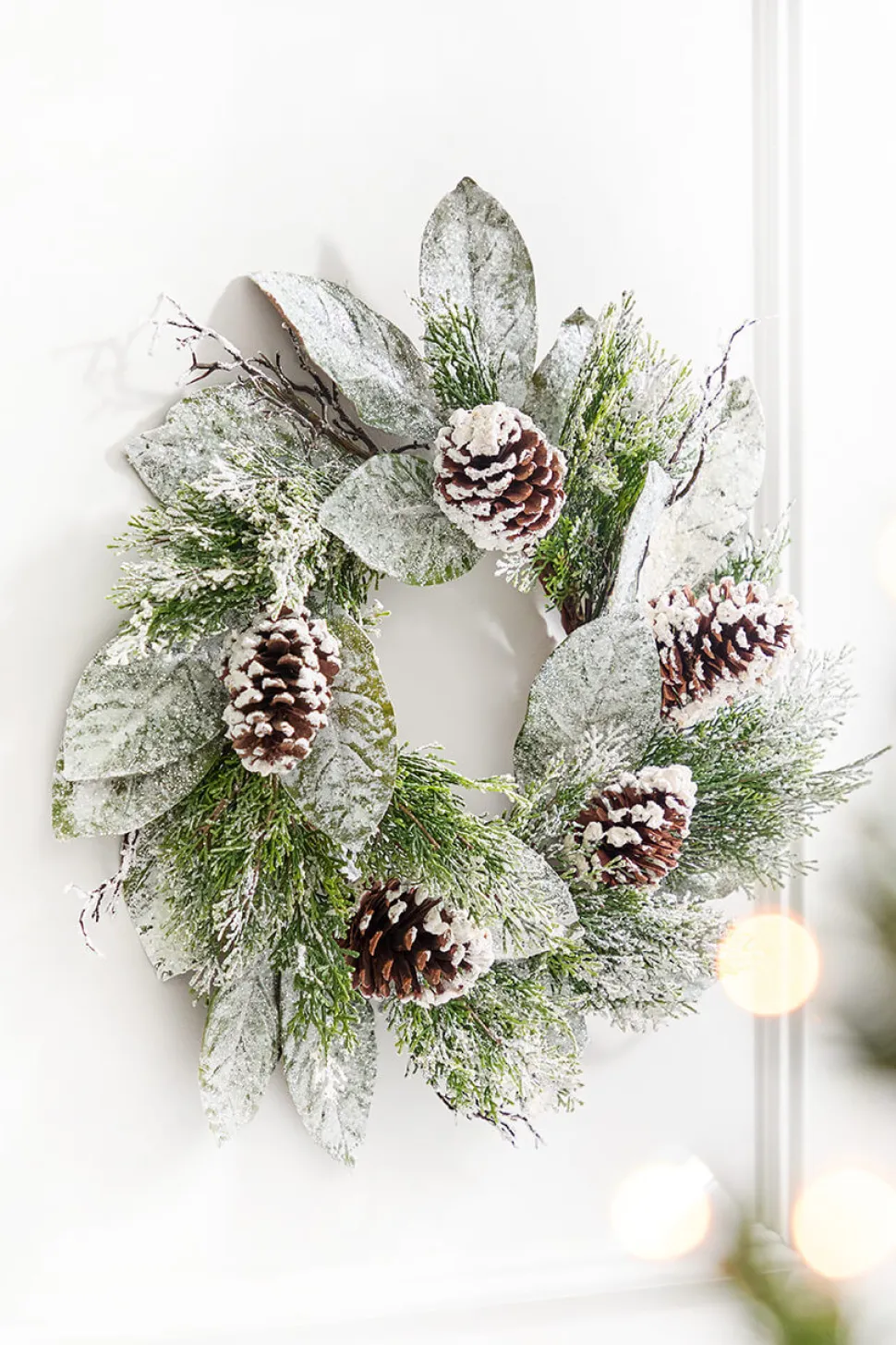 22" Snowy Pinecone & Magnolia Wreath