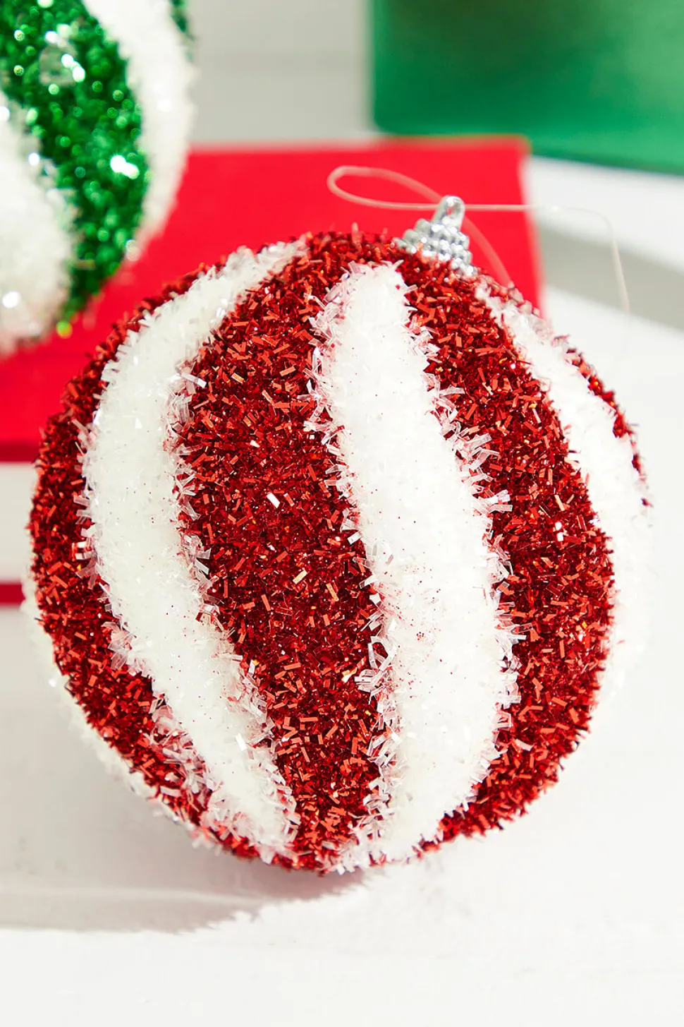 4.5" Sparkle Swirl Candy Cane Ball Ornament