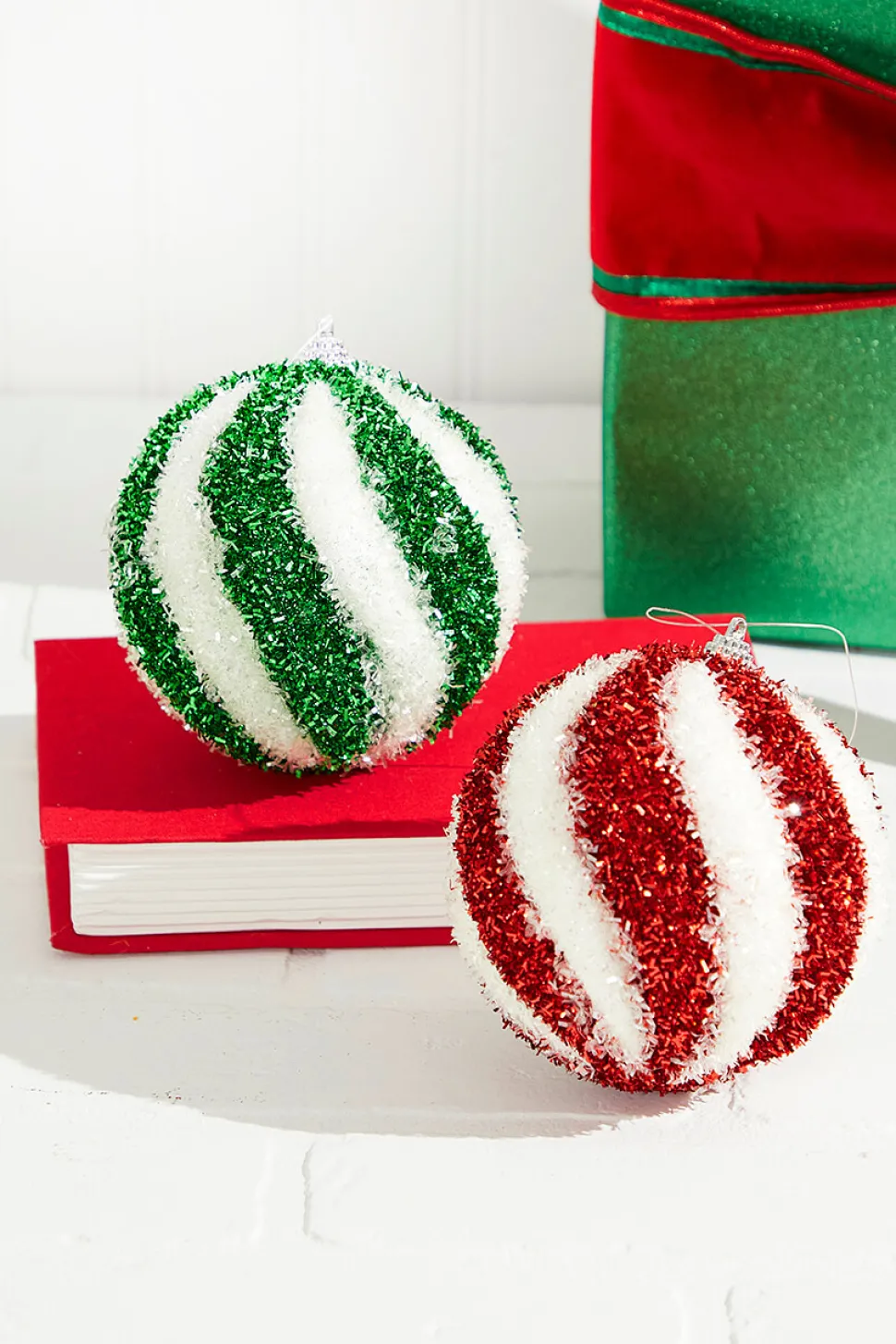 4.5" Sparkle Swirl Candy Cane Ball Ornament
