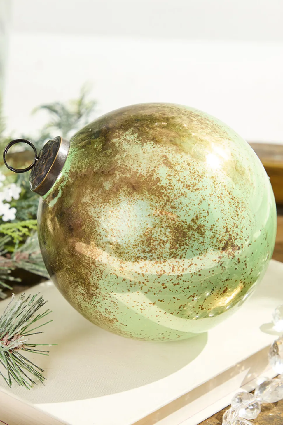 5" Spruce Antique Finished Glass Ball Ornament
