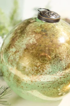 5" Spruce Antique Finished Glass Ball Ornament