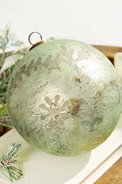6" Spruce Antique Foil Glass Etched Ball Ornament