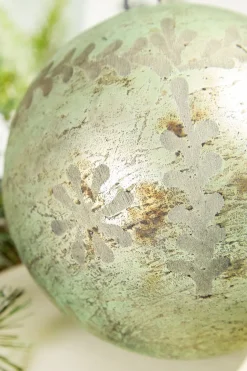 6" Spruce Antique Foil Glass Etched Ball Ornament