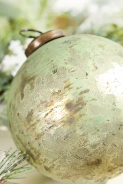 4" Spruce Antique Foil Glass Etched Ball Ornament