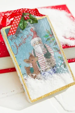 5" Square Snowglobe Santa Ornament