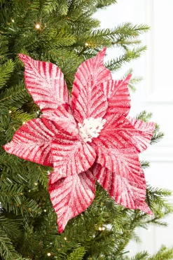 24” Striped Poinsettia Christmas Tree Flower