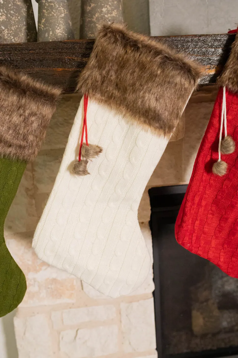 22" Sweater Knit Stocking w/ Faux Fur Cuff