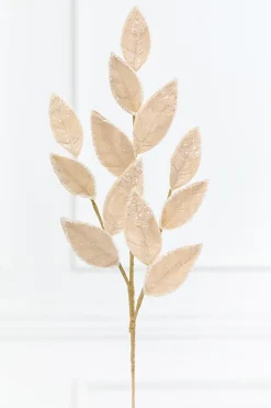 28" Taupe Iced Leaves Spray