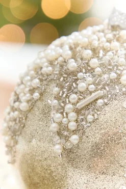 4" - 6" Taupe & Pearl Beaded Glass Ornament