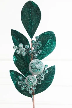 25.5" Teal Fruit and Magnolia Leaf Spray