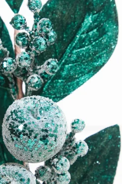 25.5" Teal Fruit and Magnolia Leaf Spray