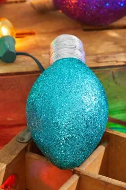 7" Teal Glitter Light Bulb Ornament