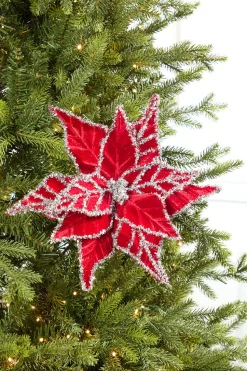 24" Tinsel Edge Velvet Poinsettia Stem