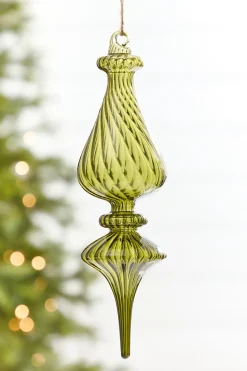 9" - 10" Transparent Green Finial Glass Ornament