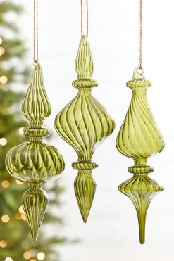 9" - 10" Transparent Green Finial Glass Ornament