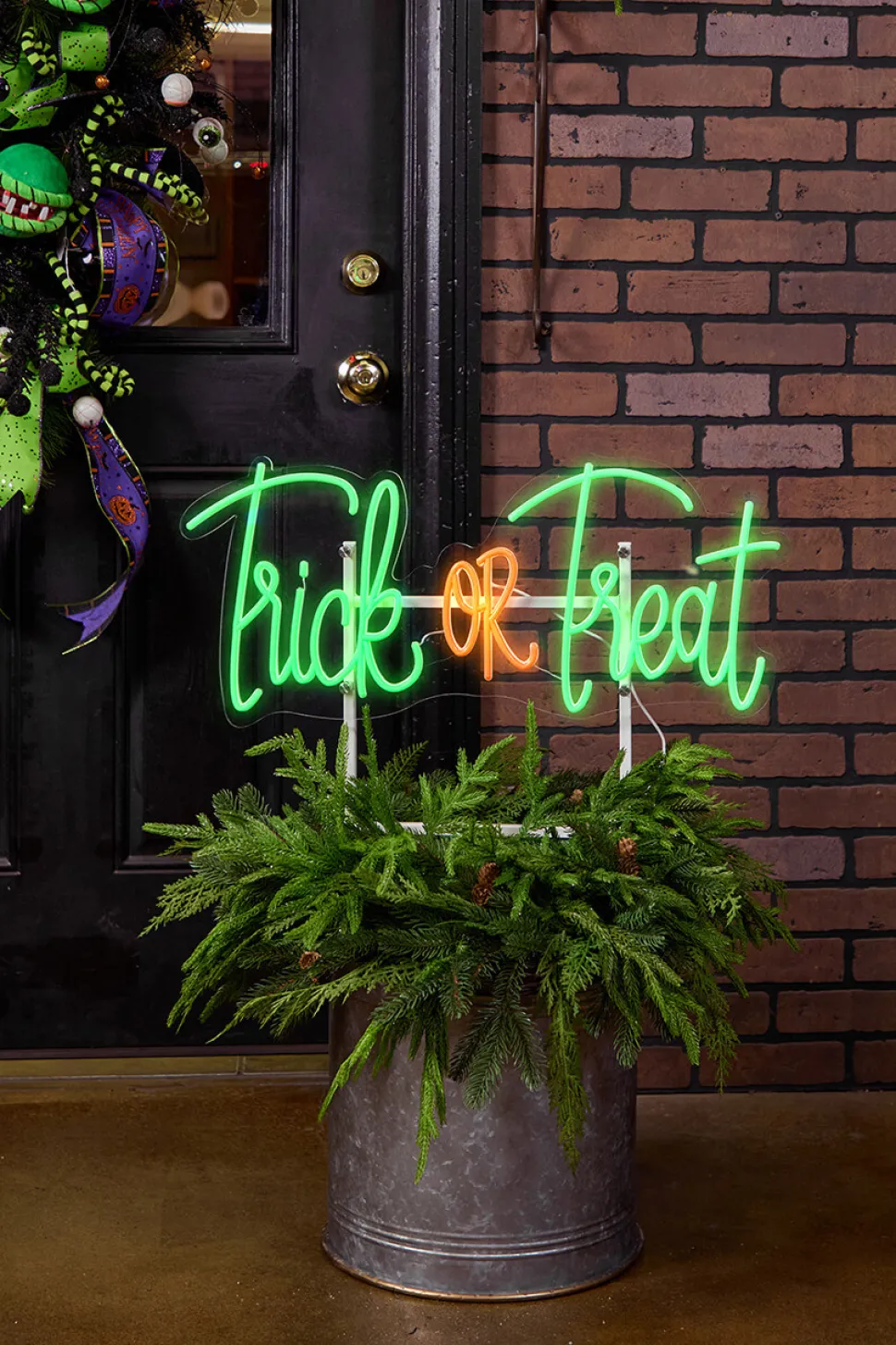 26" Trick Or Treat Lit Neon Metal Yard Stake