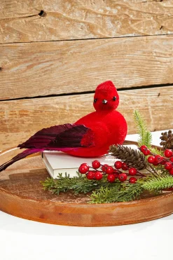 13" Velvet & Feather Cardinal Clip Ornament