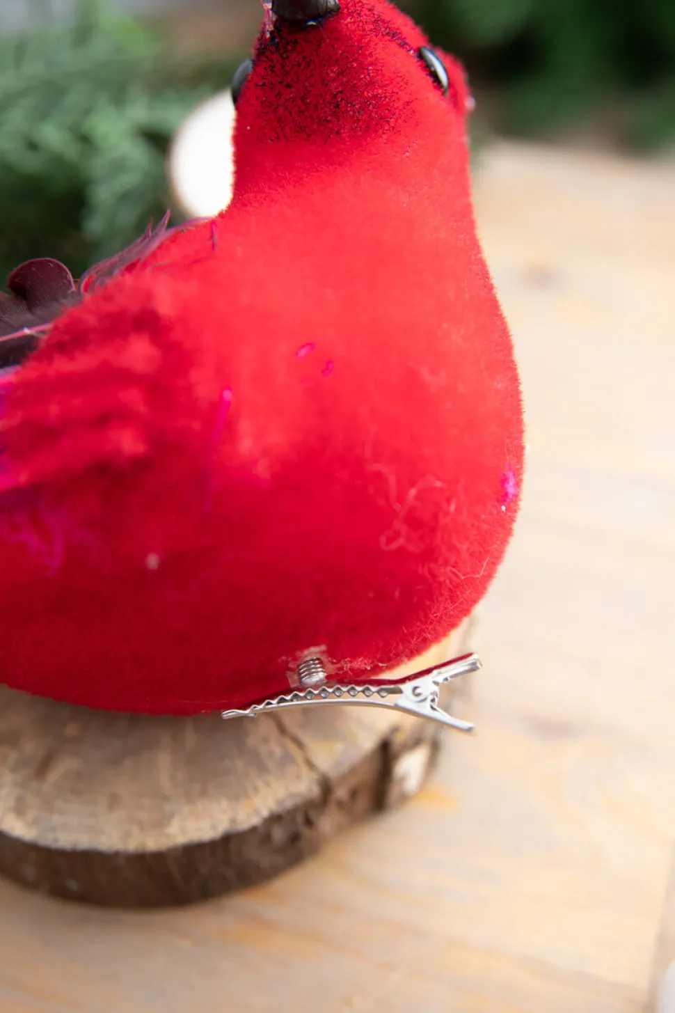 9” Velvet Feathered Cardinal Clip Ornament