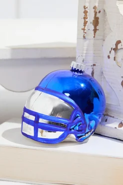 3.5" Victoria Blue Glass Football Helmet Ornament