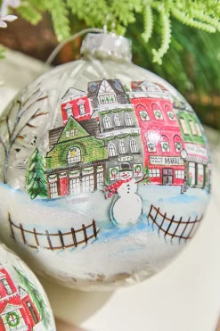 4" Village Scene Glass Ornament