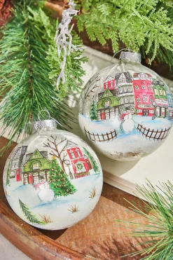 4" Village Scene Glass Ornament