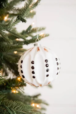 4” White and Black Glass Dotted/Striped/Quilted Ornament