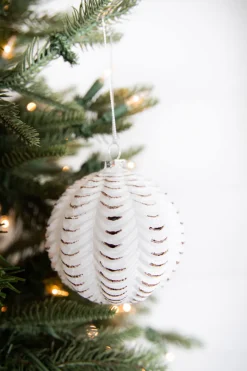 4” White and Black Glass Dotted/Striped/Quilted Ornament
