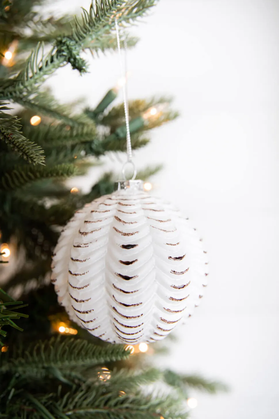 4” White and Black Glass Dotted/Striped/Quilted Ornament