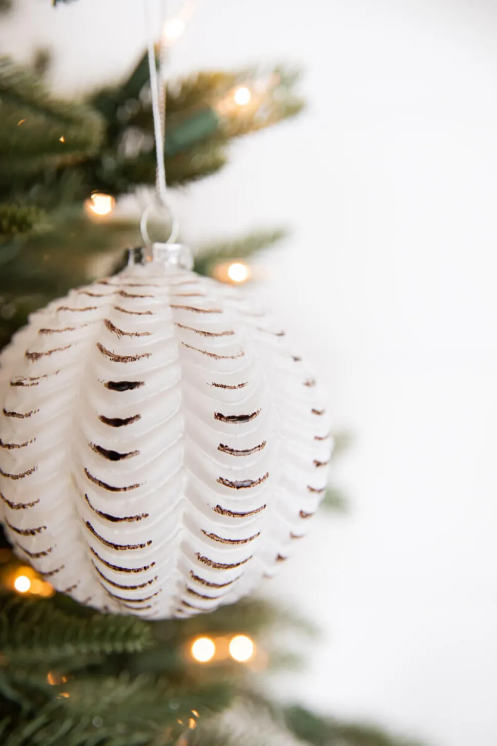 4” White and Black Glass Dotted/Striped/Quilted Ornament