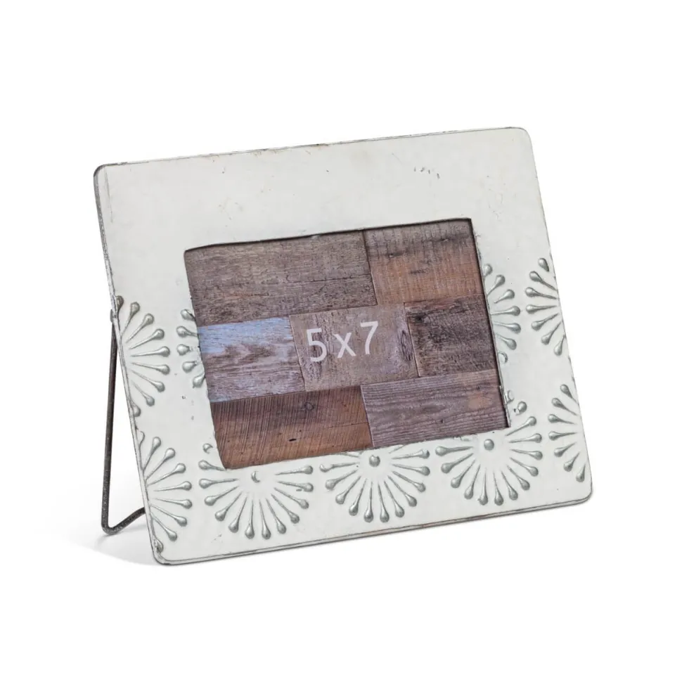 10" White and Grey Metal 5" x 7" Picture Frame