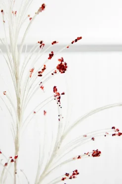 36” White and Red Glitter Grass Spray